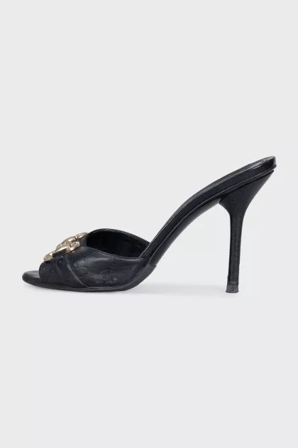 Black leather mules with buckles