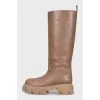 Brown leather slip-on boots
