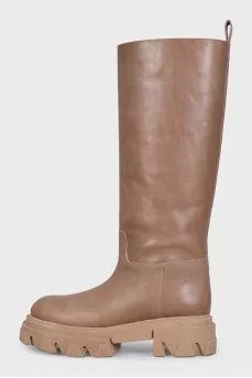 Сапоги из коричневой кожи без застежки 