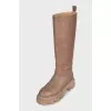 Brown leather slip-on boots