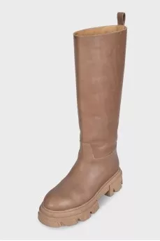 Сапоги из коричневой кожи без застежки 