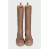 Brown leather slip-on boots