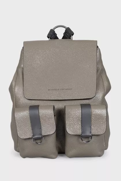 Gray leather backpack