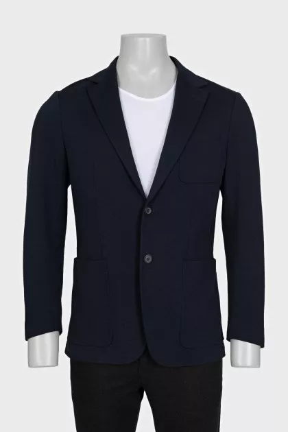 Men's single-breasted blue jacket with patch pockets