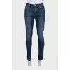 Men's blue straight-leg jeans with buttons