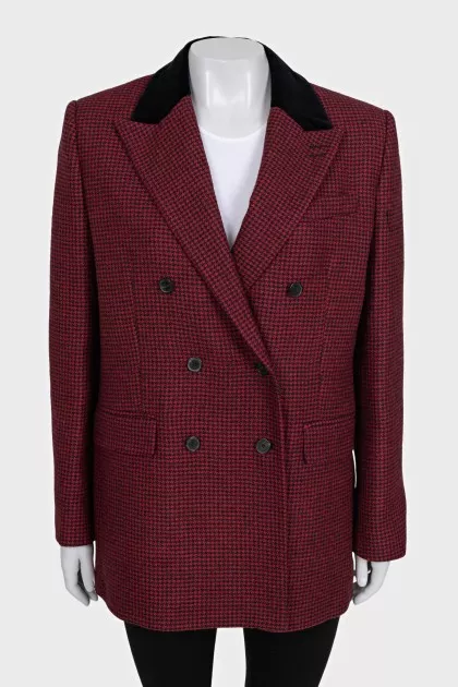 Red double-breasted jacket with tag