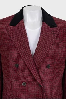 Red double-breasted jacket with tag