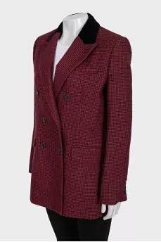 Red double-breasted jacket with tag