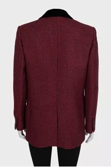 Red double-breasted jacket with tag