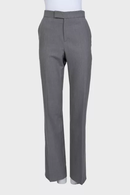 Gray straight-leg trousers with tag