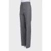 Gray straight-leg trousers with tag
