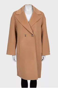 Double-breasted brown wool coat