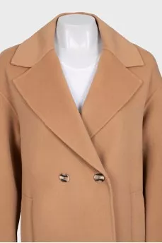 Double-breasted brown wool coat