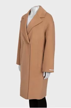 Double-breasted brown wool coat