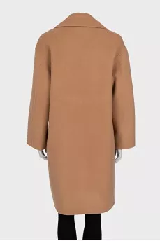 Double-breasted brown wool coat
