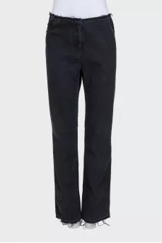 Черные джинсы wide leg fit с необработанным швом