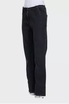 Черные джинсы wide leg fit с необработанным швом