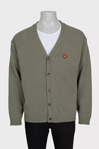 Men's green cardigan with embroidery