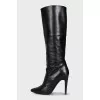 Black leather stiletto boots