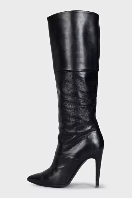 Black leather stiletto boots