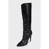 Black leather stiletto boots