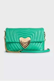 Green shoulder bag with a heart