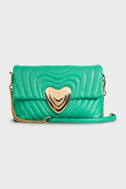 Green shoulder bag with a heart