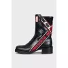 Cropped leather boots with embroidered logo