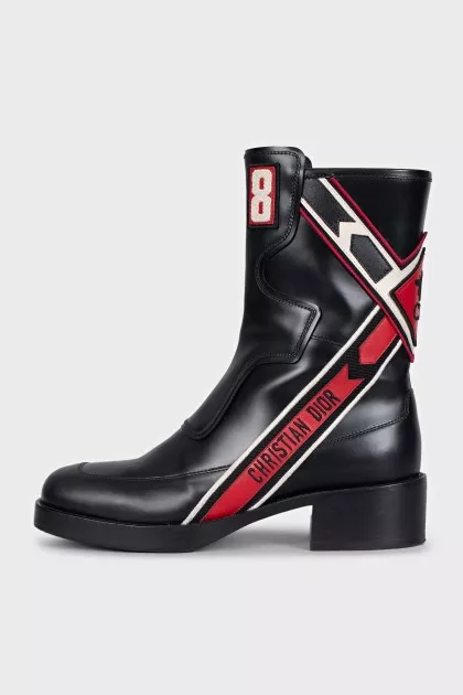 Cropped leather boots with embroidered logo