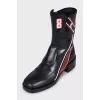 Cropped leather boots with embroidered logo