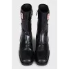 Cropped leather boots with embroidered logo