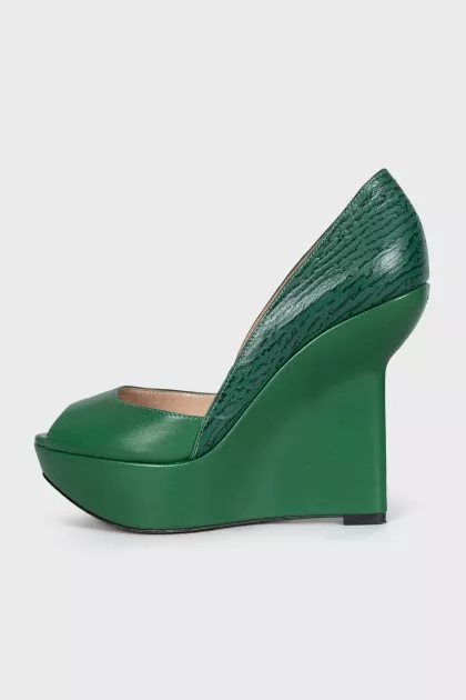 Leather open-toe wedge shoes