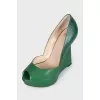 Leather open-toe wedge shoes