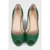 Leather open-toe wedge shoes