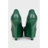 Leather open-toe wedge shoes