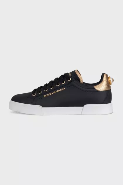 Black leather Portofino sneakers
