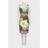 Silk dress with a bright print and a zipper