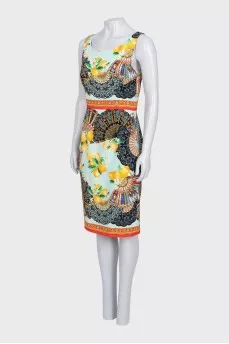 Silk dress with a bright print and a zipper