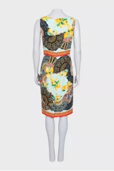 Silk dress with a bright print and a zipper