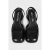 Black leather square toe slingbacks
