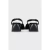 Black leather square toe slingbacks