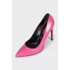 Pink leather pumps with heels