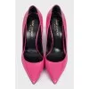 Pink leather pumps with heels