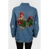 Denim jacket with rooster