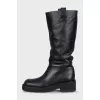 Leather square toe boots with no closure