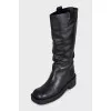 Leather square toe boots with no closure