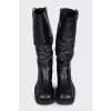 Leather square toe boots with no closure