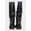 Leather square toe boots with no closure