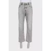 Men's gray jeans with distressed pockets