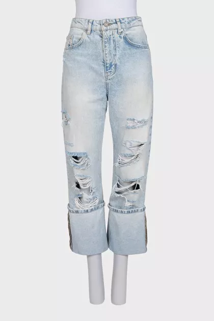 Блакитні рвані джинси boyfriend fit